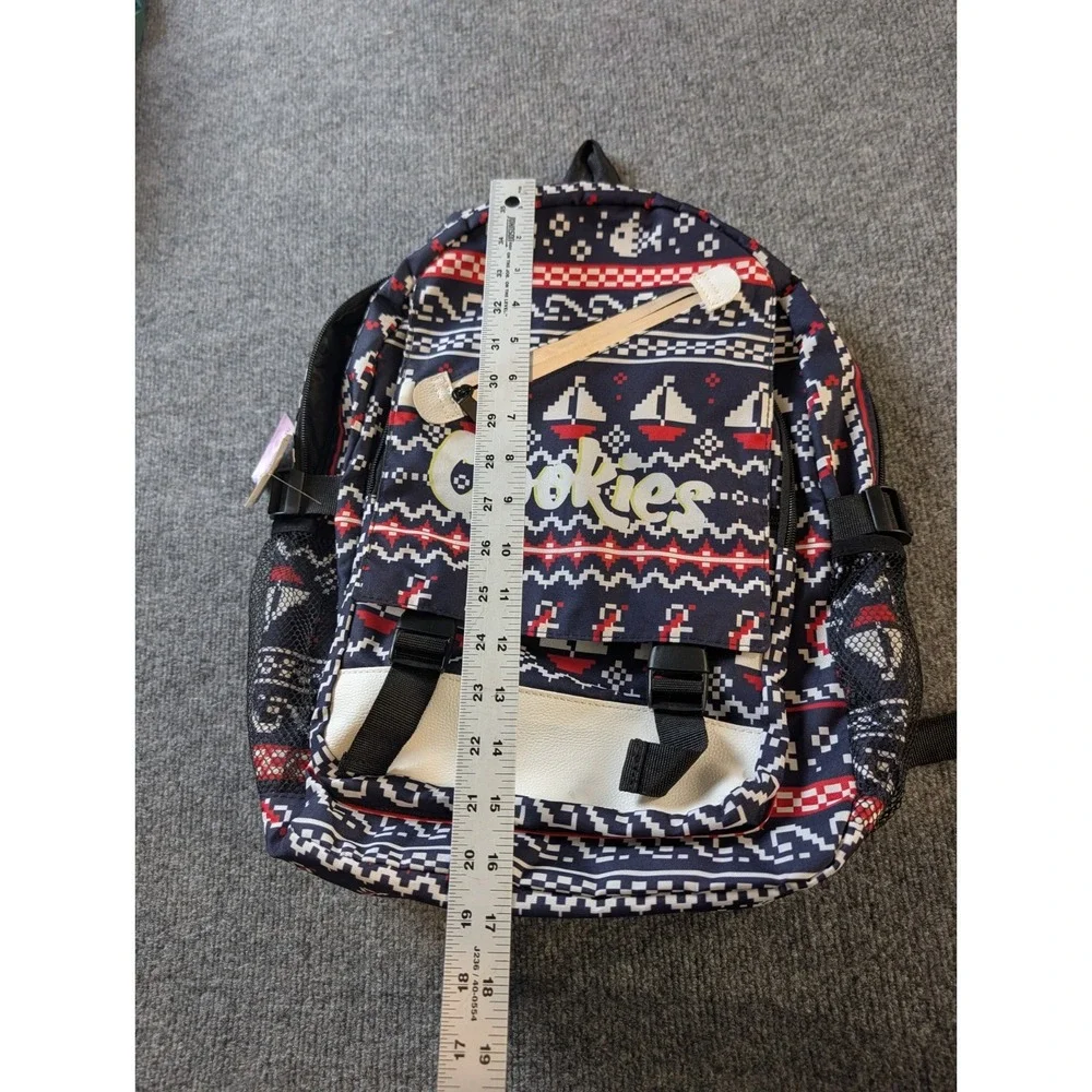 Cookies Backpack Fair Isle Sailboat Pattern Navy Red White NWT Netted Pockets